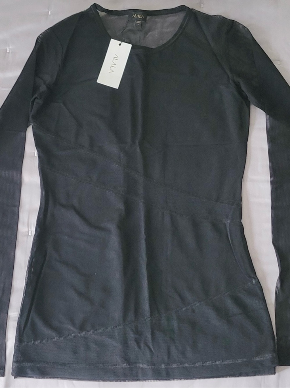 Alala Designer Yoga/ Sportswear Sz S Black Sheer Mesh Athletic Top - Picture 2 of 9